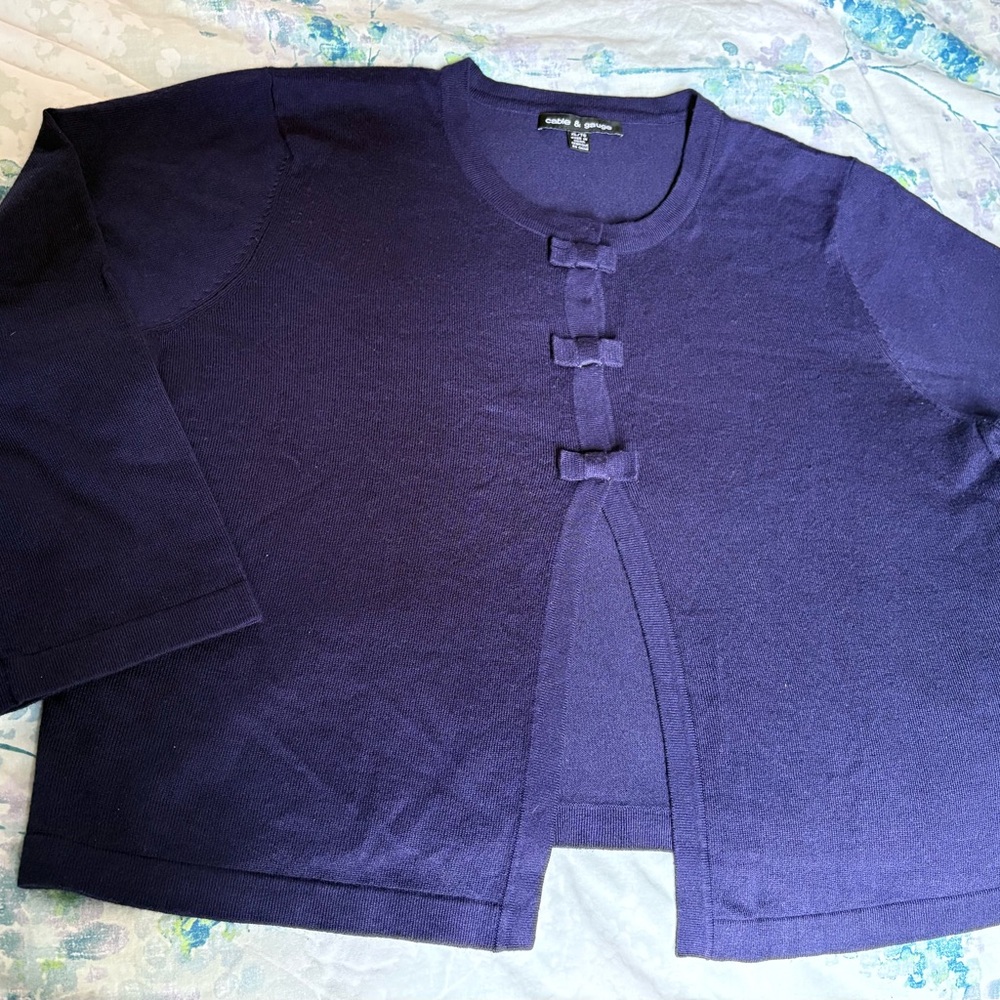 Dark blue Cardigan with Bow Accents